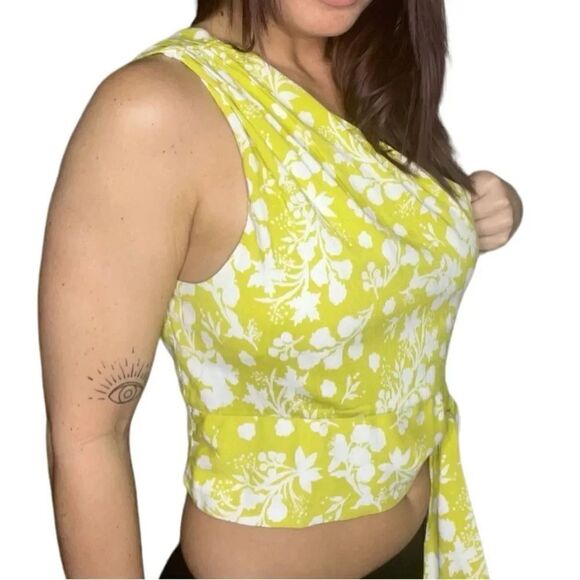 Free People Carmen One Shoulder Floral Crop Top Yellow Size Small - Picture 2 of 3